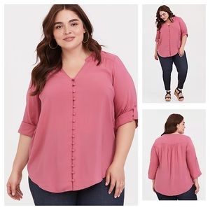 Torrid 2X Harper Pink Challis Button-Down Blouse